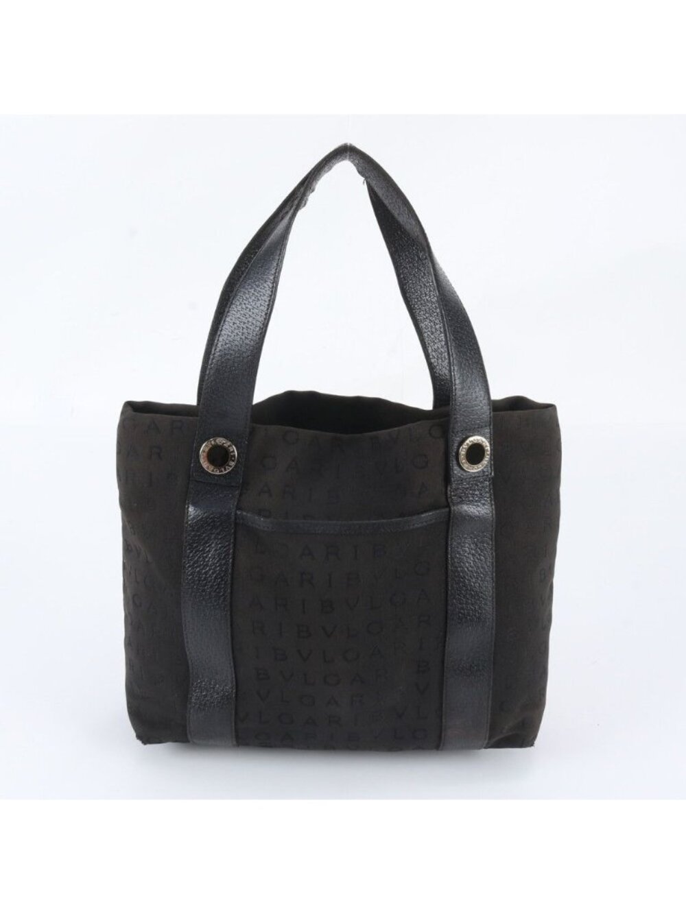 Bvlgari Bulgari Logomania Leather Canvas Tote Bag Shoulder Hand Black